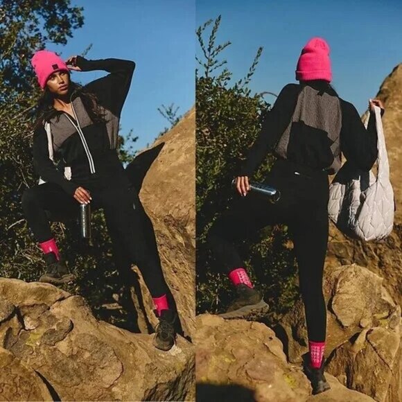 Free People Movement Keepin cozy one piece athleisure fleece jumpsuit blk gray - Picture 1 of 7